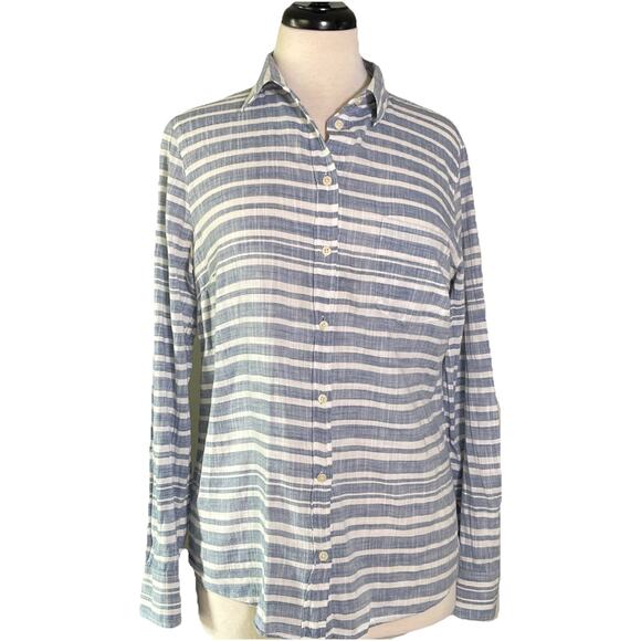 J. Crew Blue & White Stripe Lightweight Long Sleeve Button Down Shirt Size M - Picture 1 of 5